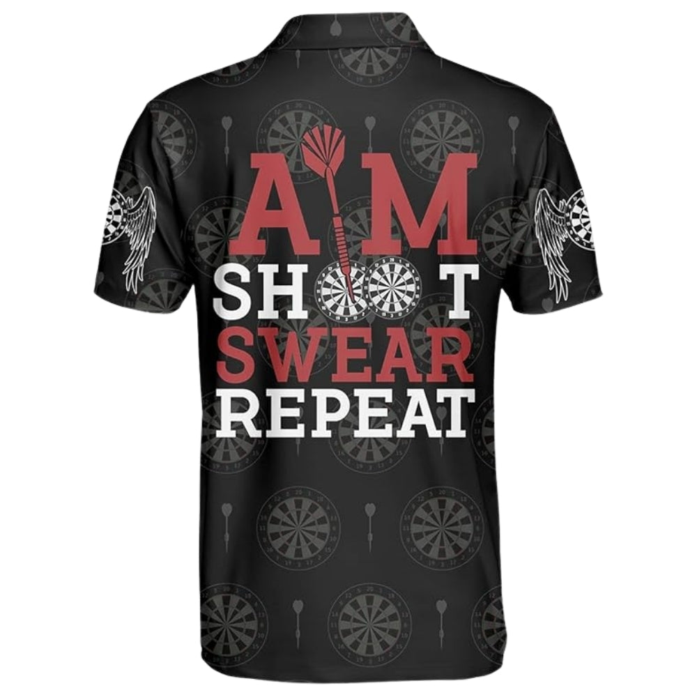 Aim Shoot Swear Repeat Custom Darts Polo Shirt Mens, Custom Funny Darts Team Shirts DE0070