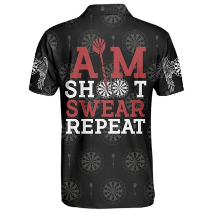 Aim Shoot Swear Repeat Custom Darts Polo Shirt Mens, Custom Funny Darts Team Shirts DE0070