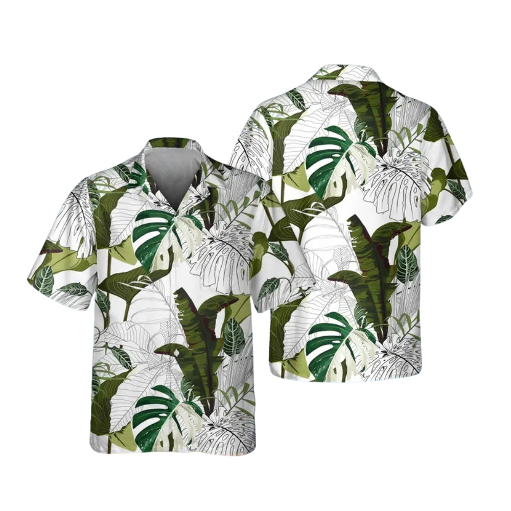 Tropical Green And White Matching Family Hawaiian Shirts, Tropical Beach Vacation Hawaiian Shirts For Family ET0542