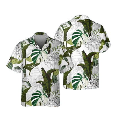 Tropical Green And White Matching Family Hawaiian Shirts, Tropical Beach Vacation Hawaiian Shirts For Family ET0542
