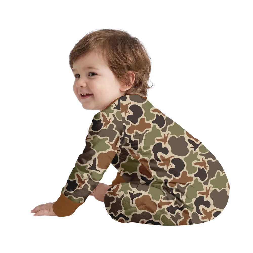 Mallard Duck Camoflage Baby Romper Convertible Zipper, Duck Hunting Baby Convertible Romper BB0832