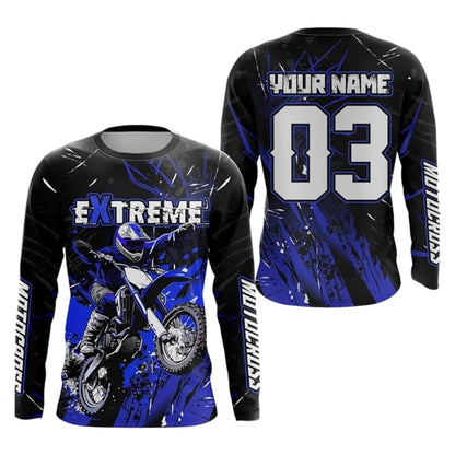 Custom Biker Blue Motocross Jersey For Men Long Sleeve, Custom Racing Dirt Bike Jersey ME0068