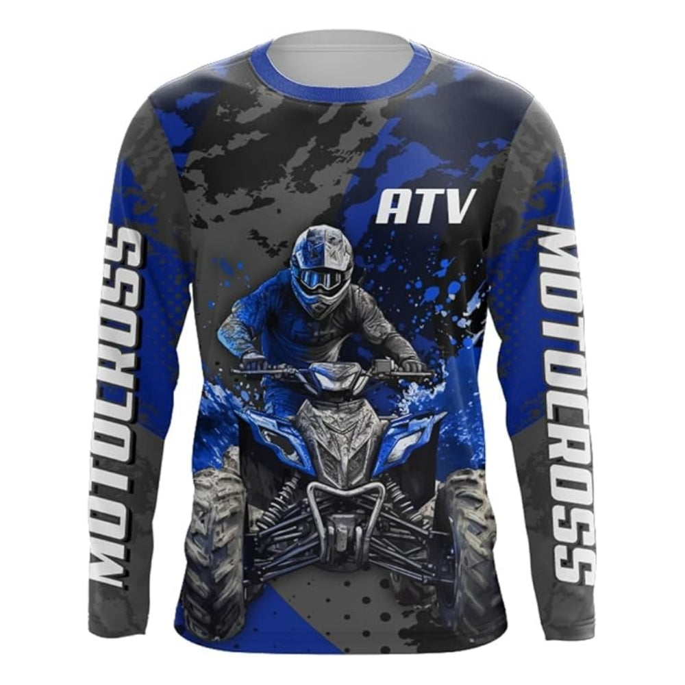 Custom Men's ATV Motocross Blue Long Sleeve Shirt, Personalized ATV Motocross Jerseys MZ0025