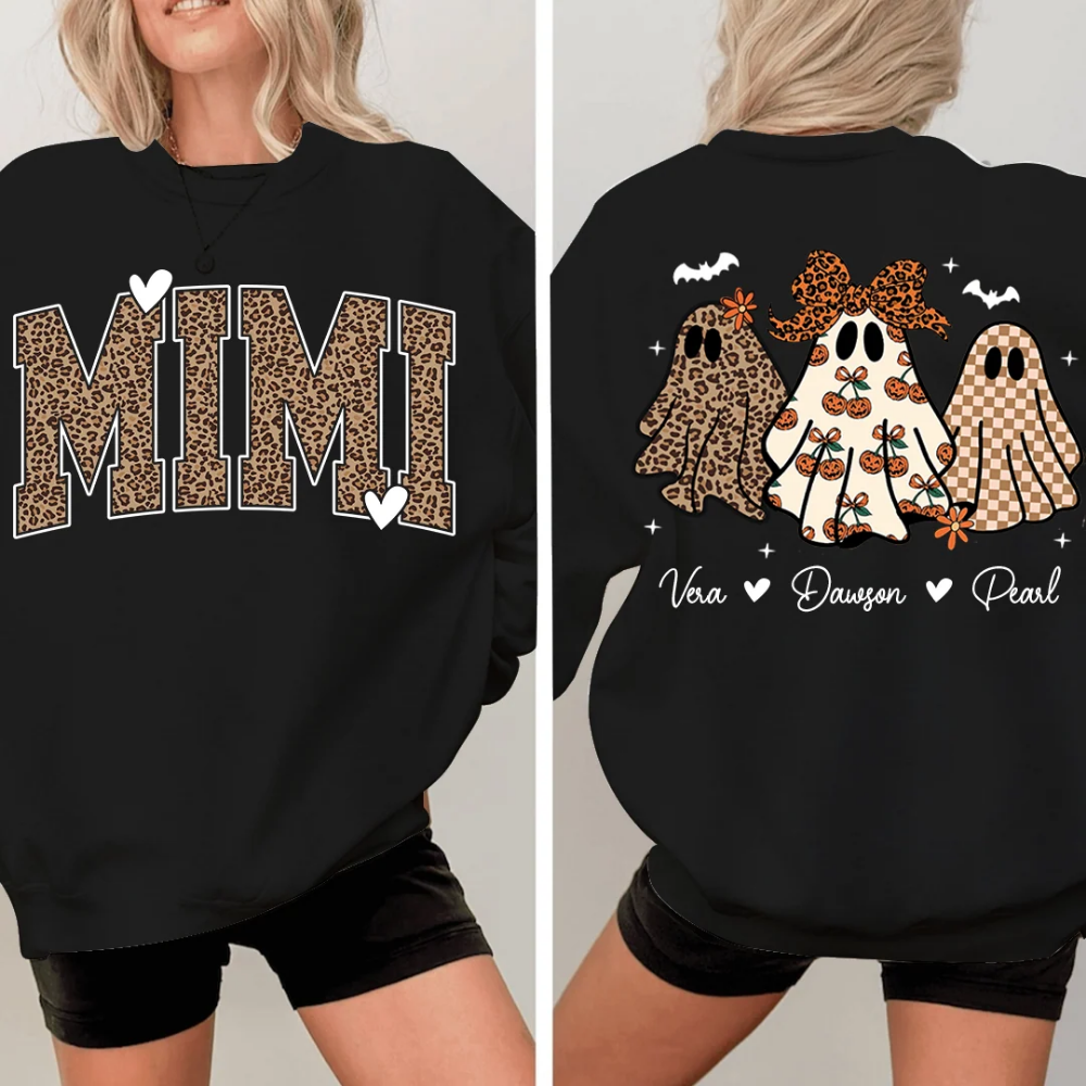 Custom Mimi Ghost Halloween Sweatshirt With Grandkids Names, Custom Halloween Sweatshirt For Grandmother 2D1018
