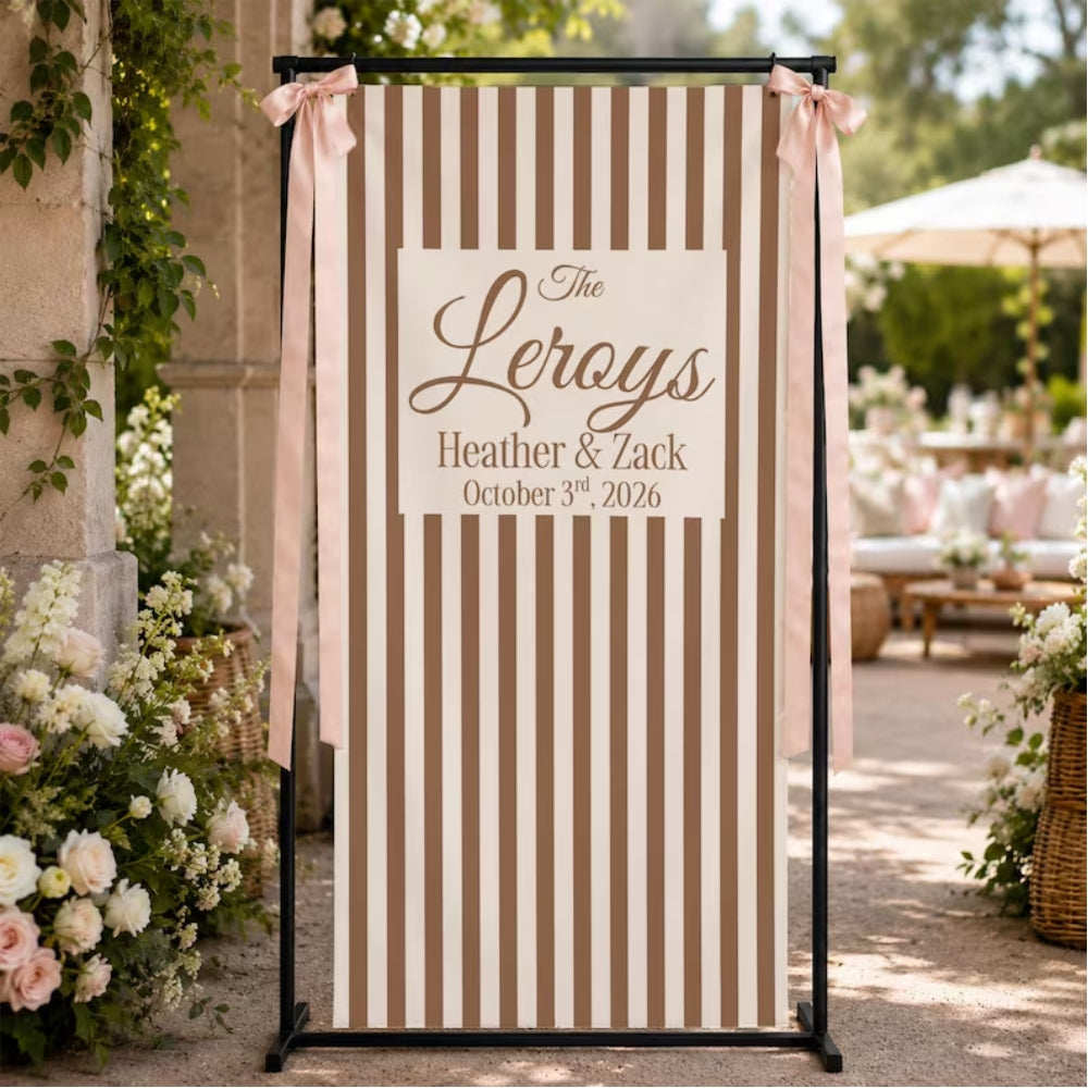 Custom Couple Name And Date Fabric Wedding Welcome Sign Green Striped, Personalized Linen Wedding Welcome Sign WD0914