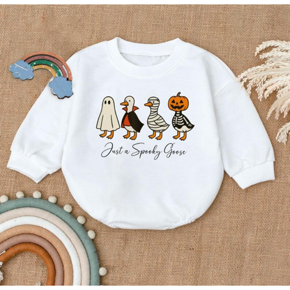 Just A Spooky Goose Halloween Baby Romper Sweatshirt, Funny Goose Baby Romper Sweater For Halloween BB0477