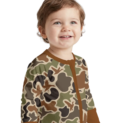 Mallard Duck Camoflage Baby Romper Convertible Zipper, Duck Hunting Baby Convertible Romper BB0832