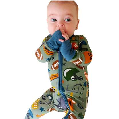 Football Baby Zipper Romper Convertible, Football Convertible Baby Romper BB0431