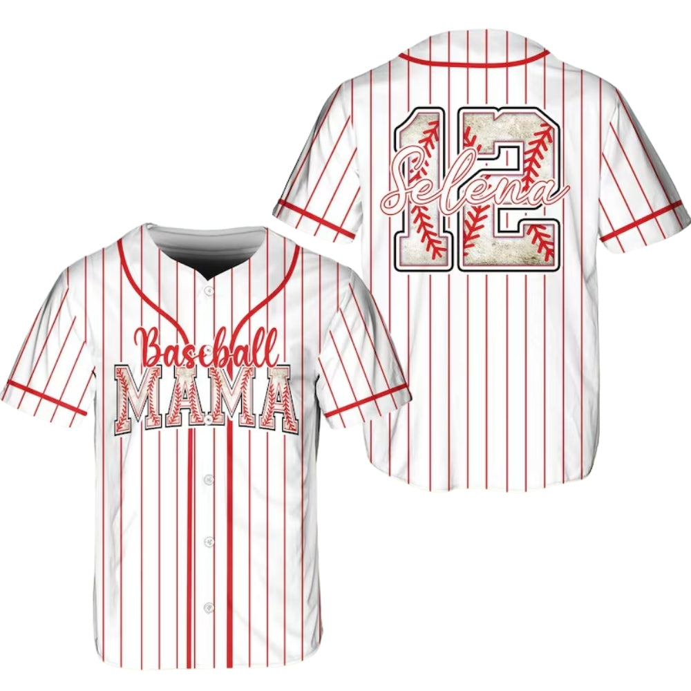 Custom Baseball Mama Jersey With Name And Number, Personalized Pinstripe Matching Family Baseball Jerseys ET0719