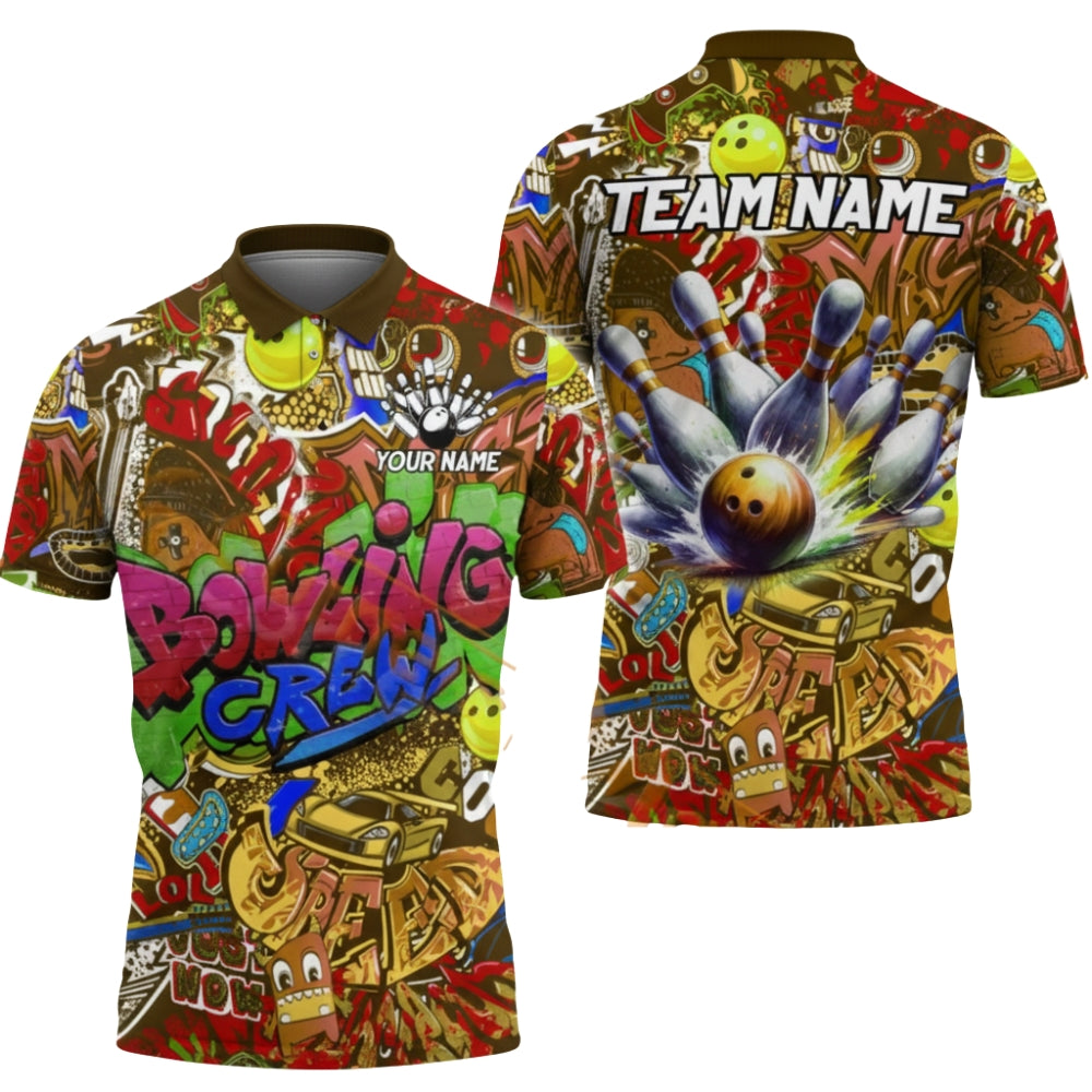 Custom Graffiti Bowling Crew Polo Shirt For Men, Custom Graffiti Bowling Team Shirts BZ0354