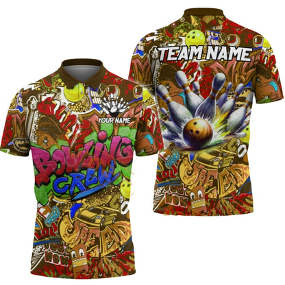 Custom Graffiti Bowling Crew Polo Shirt For Men, Custom Graffiti Bowling Team Shirts BZ0354