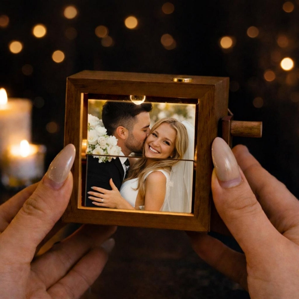 Custom Wedding Photo Flipbook Animation Box, Custom Wooden Photo Book with Light For Couple Wedding Anniversary WD0046