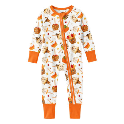 Caramel Apple Fall Baby Convertible Zippy Romper, Fall Candy Baby Romper Convertible BB0895