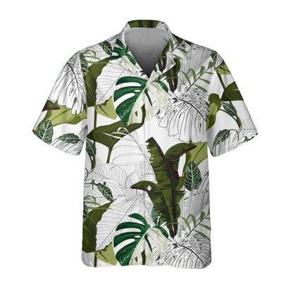 Tropical Green And White Matching Family Hawaiian Shirts, Tropical Beach Vacation Hawaiian Shirts For Family ET0542