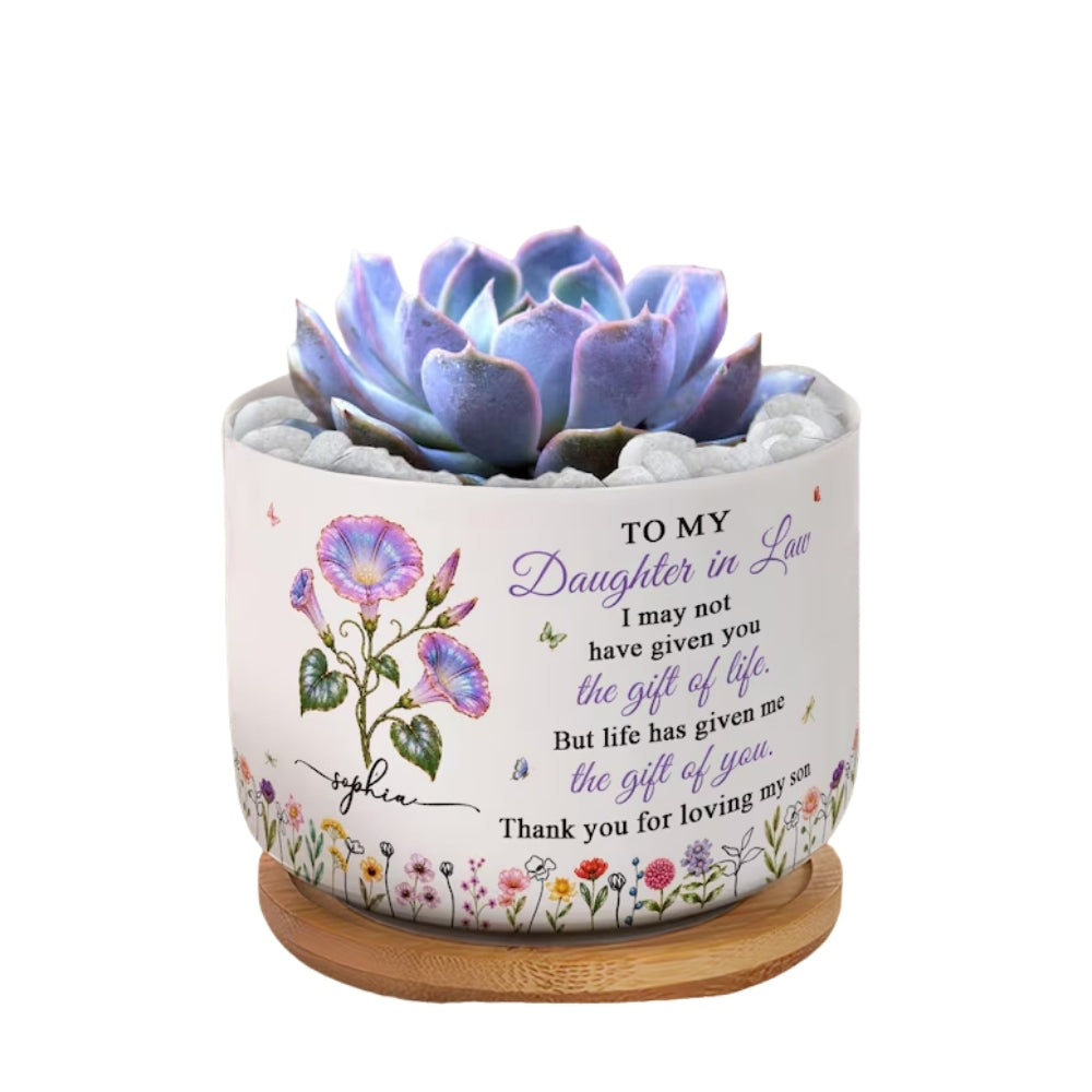To My Daughter In Law Personalized Birth Month Flower Planter, Custom Wedding Pot For Daughter In Law WD0336
