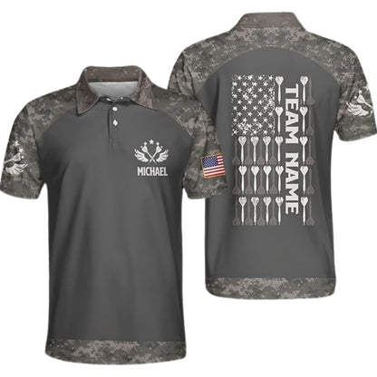 Custom Camo USA Flag Darts Polo Shirt For Mens, Custom Camouflage Darts Shirts Team DE0071