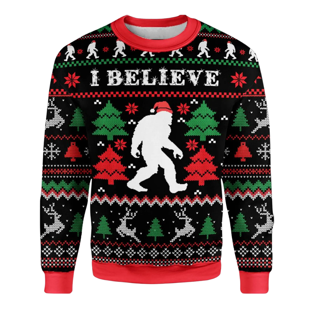 I Believe Bigfoot Ugly Christmas Sweatshirt For Men, Funny Sasquatch Ugly Sweater 2D1162