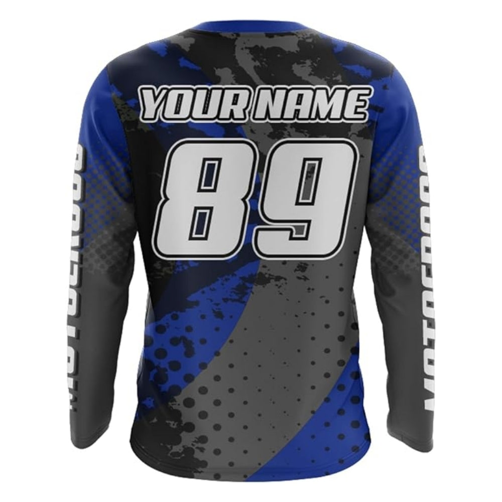 Custom Men's ATV Motocross Blue Long Sleeve Shirt, Personalized ATV Motocross Jerseys MZ0025