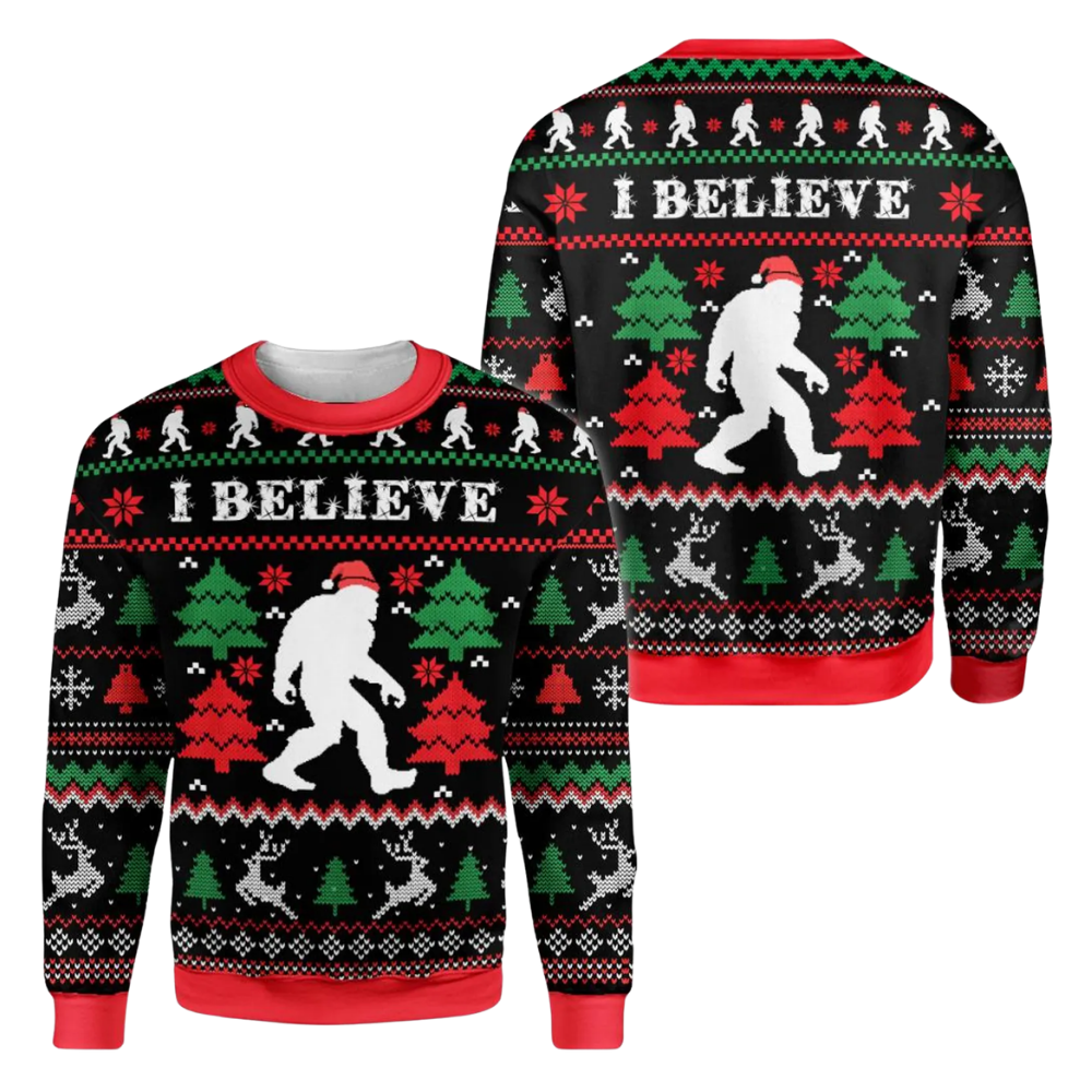 I Believe Bigfoot Ugly Christmas Sweatshirt For Men, Funny Sasquatch Ugly Sweater 2D1162