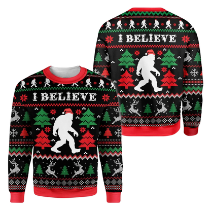 I Believe Bigfoot Ugly Christmas Sweatshirt For Men, Funny Sasquatch Ugly Sweater 2D1162