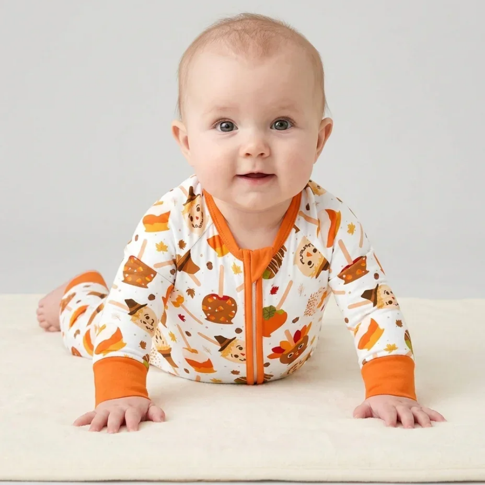 Caramel Apple Fall Baby Convertible Zippy Romper, Fall Candy Baby Romper Convertible BB0895