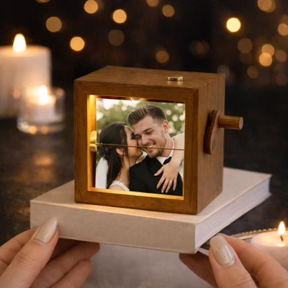 Custom Wedding Photo Flipbook Animation Box, Custom Wooden Photo Book with Light For Couple Wedding Anniversary WD0046