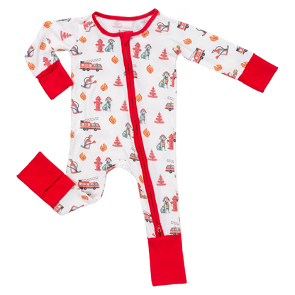 Firefighter Dog Baby Convertible Romper Zipper, Firefighter Convertible Romper For Baby BB0432