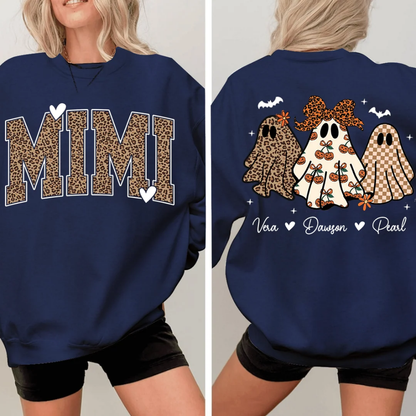 Custom Mimi Ghost Halloween Sweatshirt With Grandkids Names, Custom Halloween Sweatshirt For Grandmother 2D1018