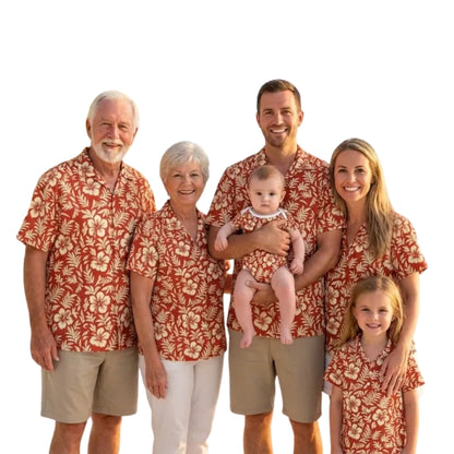 Matching Red Hibiscus Family Hawaiian Shirts, Floral Tropical Hawaiian Family Shirts For Beach Vacation ET0543