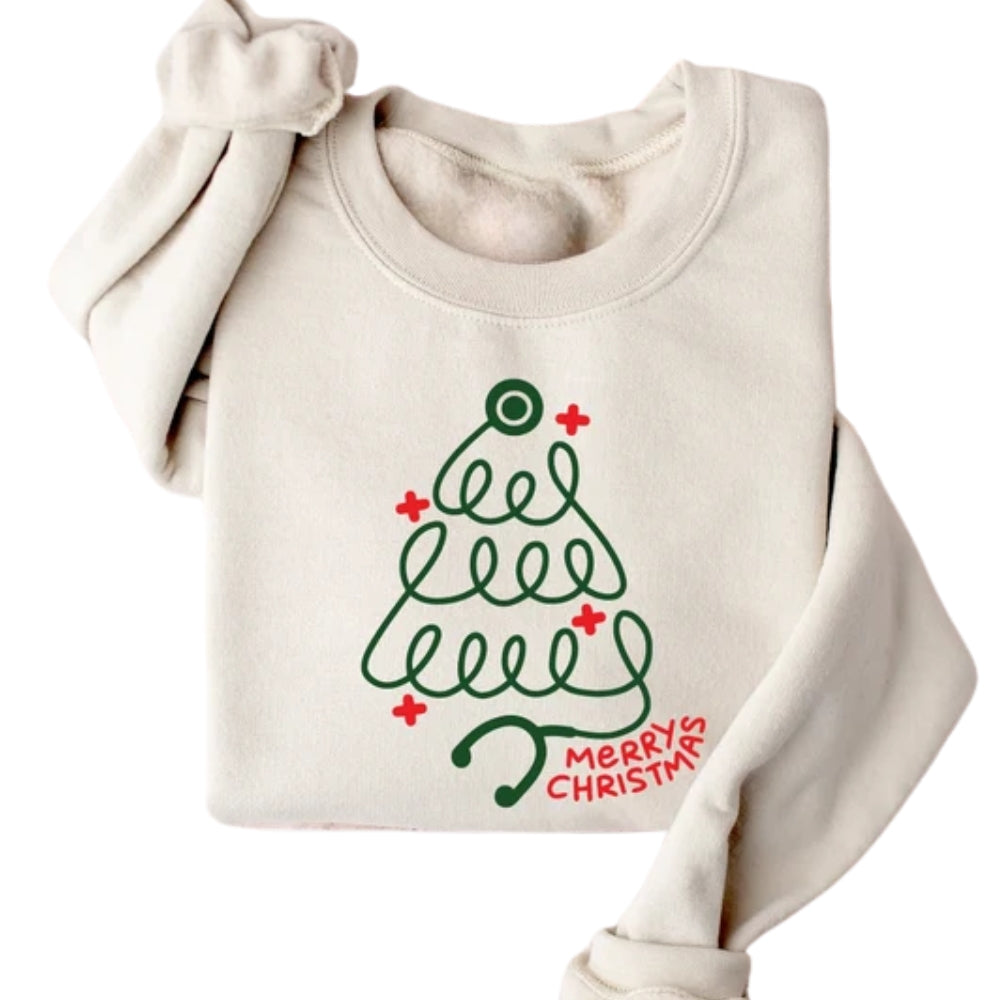 Merry Christmas Stethoscope Tree Sweatshirt, Nurse Christmas Sweatshirt 2D0637