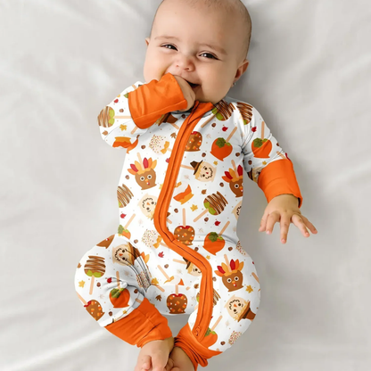 Caramel Apple Fall Baby Convertible Zippy Romper, Fall Candy Baby Romper Convertible BB0895