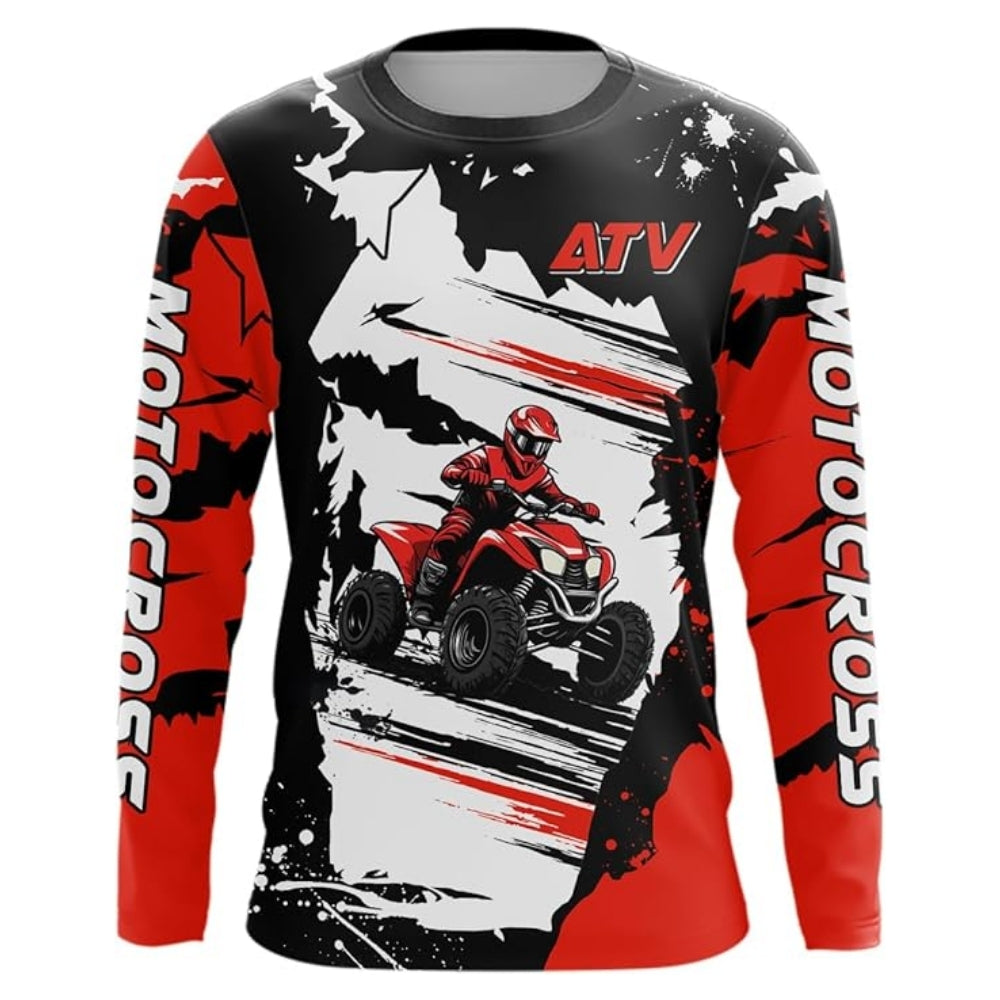 Custom Red ATV Motocross Long Sleeve Jersey Shirts Men, Custom ATV Shirts MZ0026