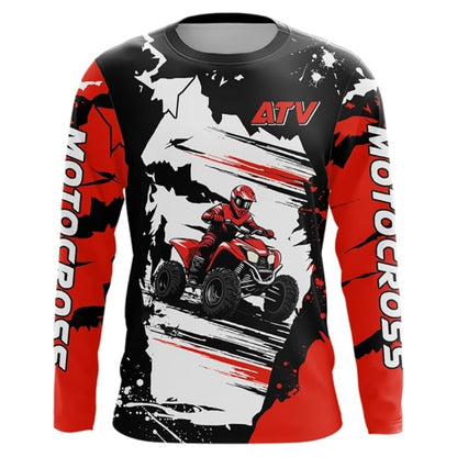 Custom Red ATV Motocross Long Sleeve Jersey Shirts Men, Custom ATV Shirts MZ0026