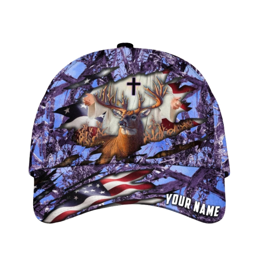Custom Deer Hunting God American Flag Cap, Custom Deer Hunting God Baseball Cap CP0336
