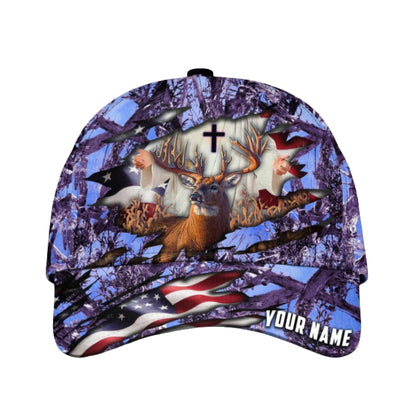 Custom Deer Hunting God American Flag Cap, Custom Deer Hunting God Baseball Cap CP0336