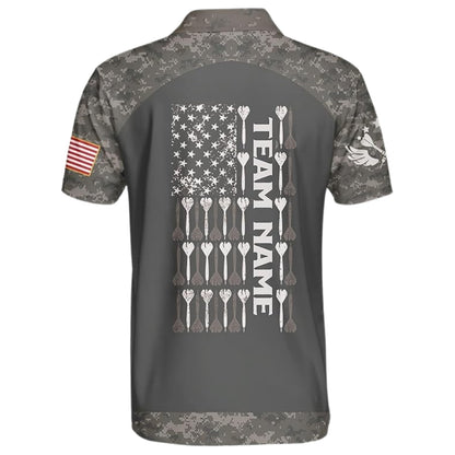 Custom Camo USA Flag Darts Polo Shirt For Mens, Custom Camouflage Darts Shirts Team DE0071
