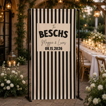 Custom Couple Name And Date Fabric Wedding Welcome Sign Green Striped, Personalized Linen Wedding Welcome Sign WD0914