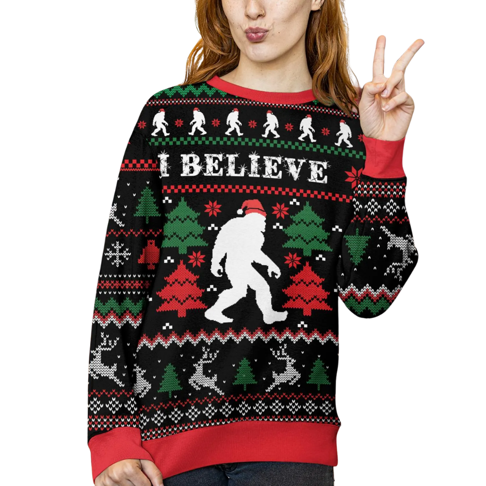 I Believe Bigfoot Ugly Christmas Sweatshirt For Men, Funny Sasquatch Ugly Sweater 2D1162