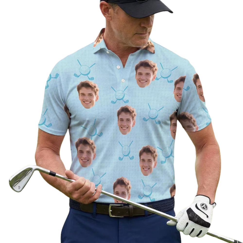 Custom Face Matching Men And Women Golf Polo Shirts, Custom Photo Golf Shirt For Couples GE0333