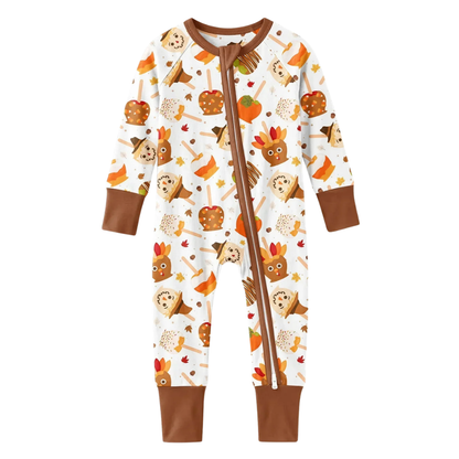 Caramel Apple Fall Baby Convertible Zippy Romper, Fall Candy Baby Romper Convertible BB0895