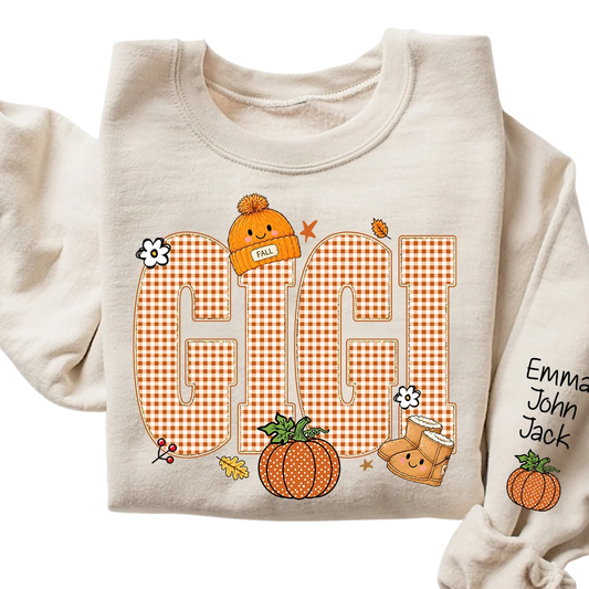 Custom Gigi Pumpkin Sweatshirt, Personalized Thanksgiving Grandma Sweatshirt With Grandkids Names 2D1019