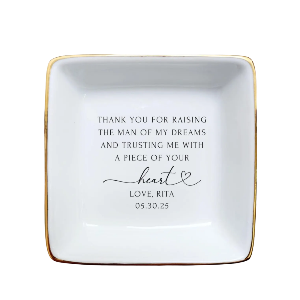 Thank You For Raising The Man Custom Mother Of The Groom Jewelry Dish, Custom Wedding Ring Dish For Mother Of Groom WD0483