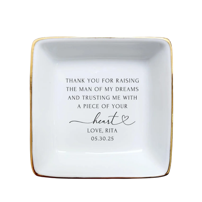 Thank You For Raising The Man Custom Mother Of The Groom Jewelry Dish, Custom Wedding Ring Dish For Mother Of Groom WD0483