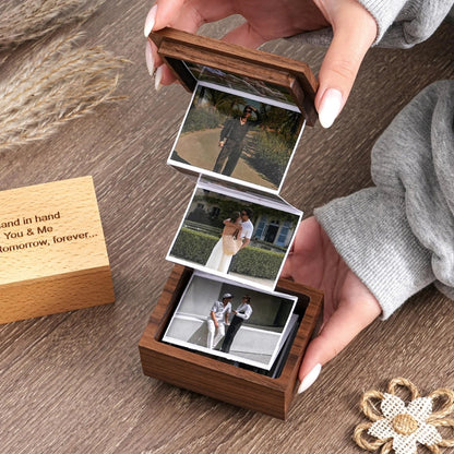 Personalized Wedding Anniversary Keepsake Wood Photo Box, Custom Memory Collection Photo Box For Wedding Anniversary Engaged WD0047