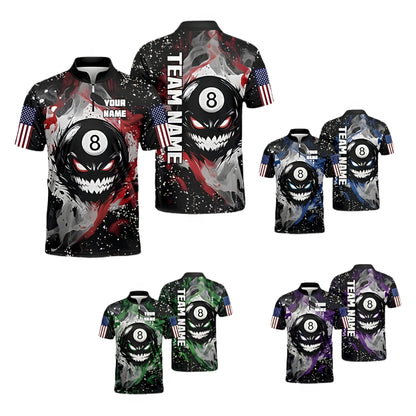 Custom Angry 8 Ball Men's Billiard Jerseys Shirt, Custom 8 Ball Billiard Team Shirts BIZ0277