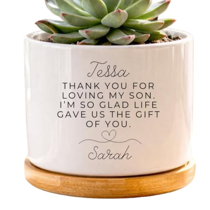 Thank You For Loving Our Son Custom Flower Pot For Daughter In Law, Custom Future Daughter Wedding Pot WD0337