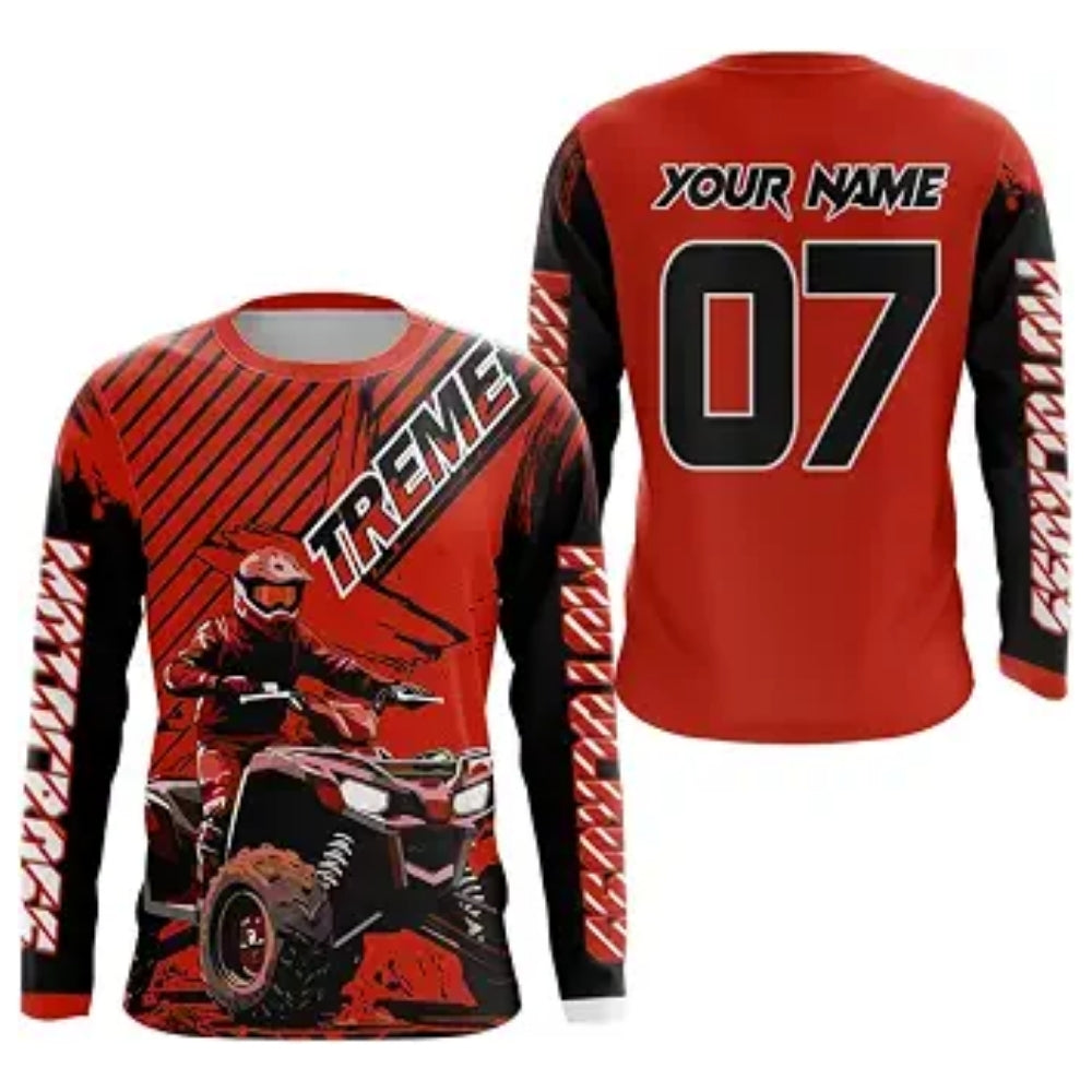 Personalized ATV Biker Men's Red Motocross Jersey Long Sleeve, Custom ATV Dirt Bike Jersey ME0067