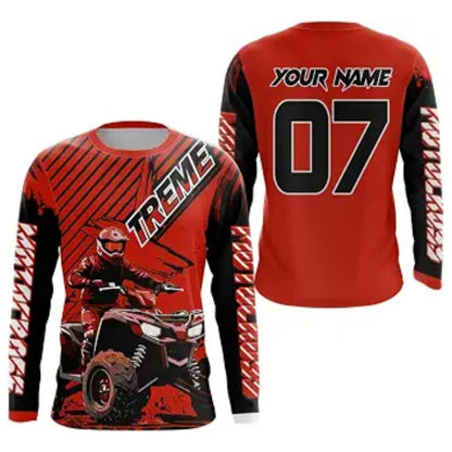 Personalized ATV Biker Men's Red Motocross Jersey Long Sleeve, Custom ATV Dirt Bike Jersey ME0067