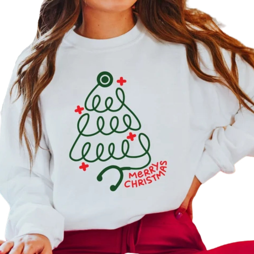 Merry Christmas Stethoscope Tree Sweatshirt, Nurse Christmas Sweatshirt 2D0637