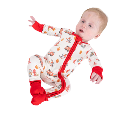 Firefighter Dog Baby Convertible Romper Zipper, Firefighter Convertible Romper For Baby BB0432